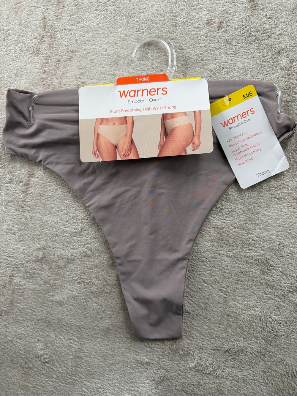 Warners Smooth It Over High-Waist Thong - Taupe Gray